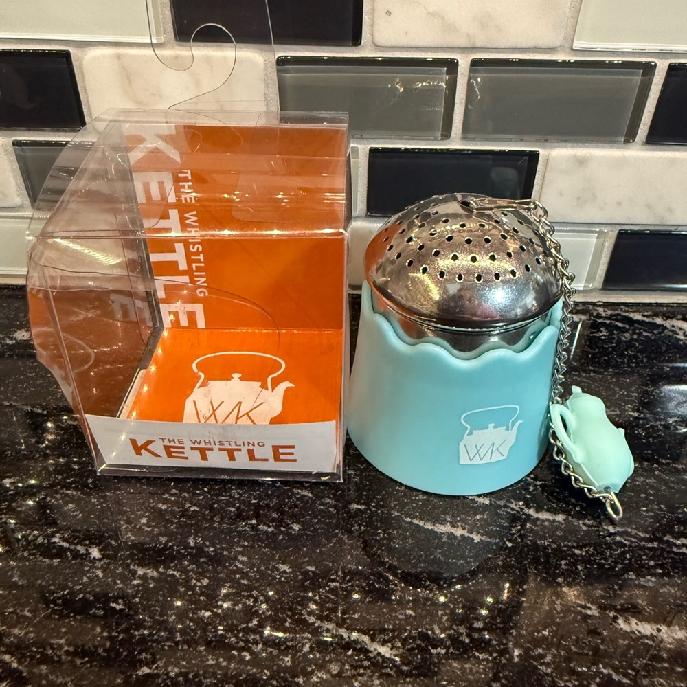 Blue and Silver Tea Ball Infuser with Drip Tray